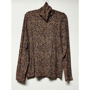 J. Crew Factory Leopard Print Turtleneck Top in Brown and Black